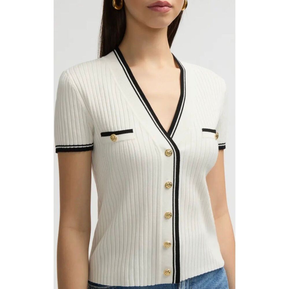 NVLT Stripe Short Sleeve‎ Crop Cardigan Size Small